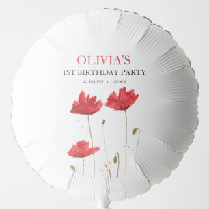 1st First Birthday Party Poppies Baby Girl Balloon