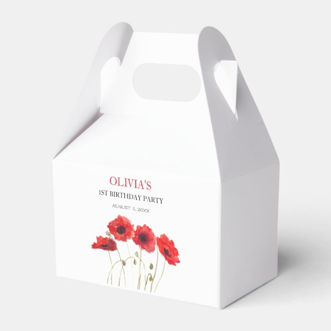 1st First Birthday Party Poppies Baby Girl Favor Boxes (Front Side)
