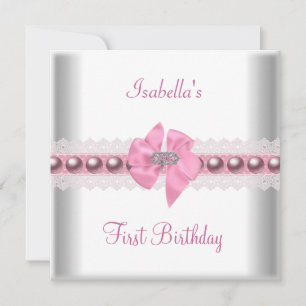 1st First Birthday Party Pretty Pink Bow Invitation