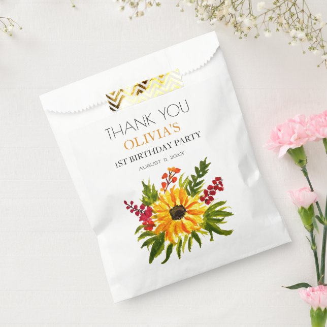 1st First Birthday Party Sunflower Baby Girl Favor Bag (Sealed)