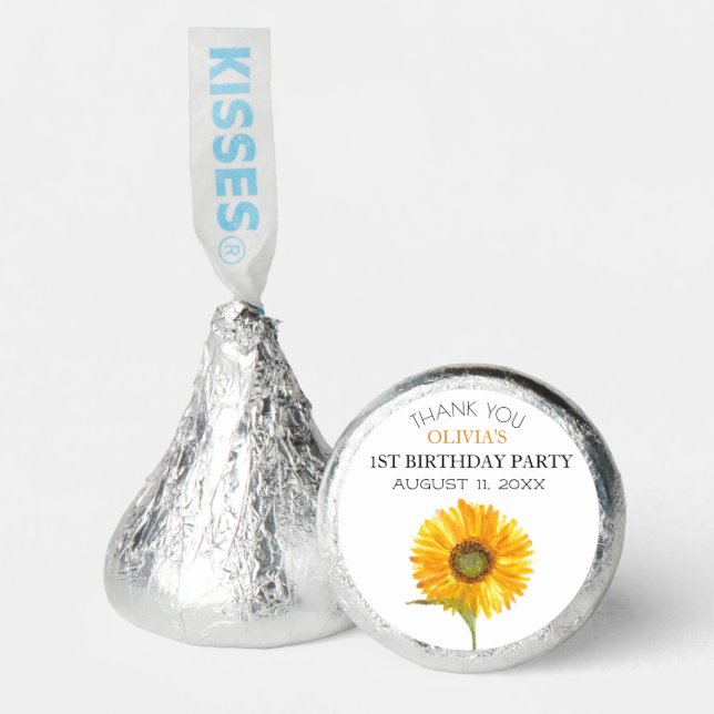 1st First Birthday Party Sunflower Baby Girl Hershey®'s Kisses® (Front)
