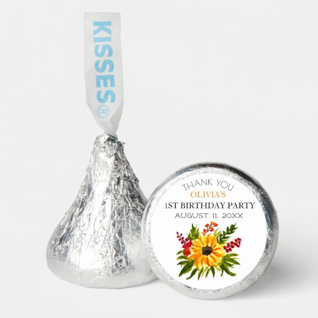 1st First Birthday Party Sunflower Baby Girl Hershey®'s Kisses® (Front)