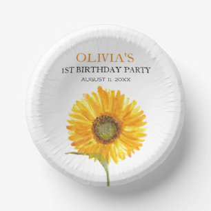 1st First Birthday Party Sunflower Baby Girl Paper Bowls