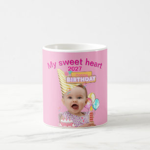 1st First Birthday Pink Personalized Photo Design Coffee Mug