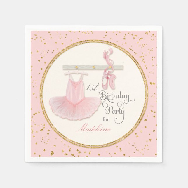 1st First Girls Birthday Party Ballerina Tutu Paper Napkins (Front)