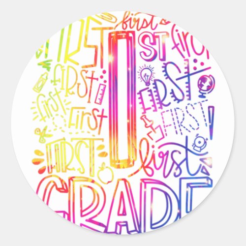 1st First Grade Teacher Typography Tie Dye Back To Classic Round Sticker