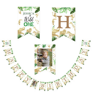 1st Girl Boy Safari One Wild Birthday Photo Bunting Flags