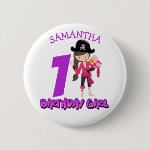 1st Girl Pirate Birthday Button