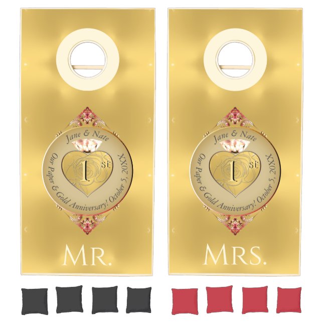 1st Gold Wedding Anniversary Cornhole Set (Set)