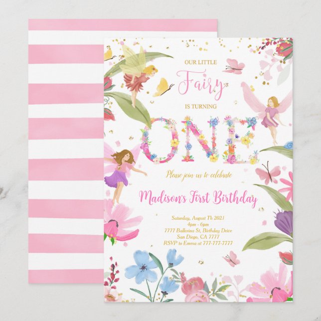 1st Golden Fairy Birthday  Invitation (Front/Back)