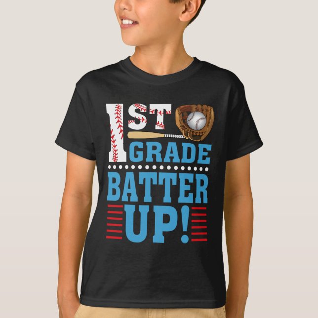 1st Grade Back To School 1st Grade Batter Up Baseb T-Shirt (Front)