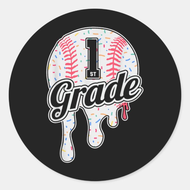1ST Grade Back To School Baseball Drip Ice Cream B Classic Round Sticker (Front)