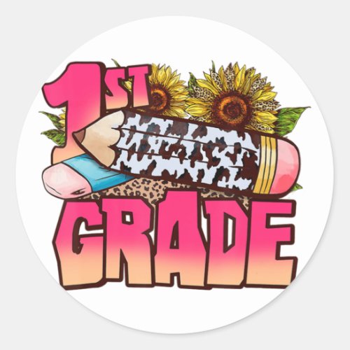 1st Grade Back to school Western Cowhide Leopard S Classic Round Sticker