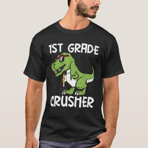 1st Grade Crusher Back To School Rex Dinosaur Stud T_Shirt