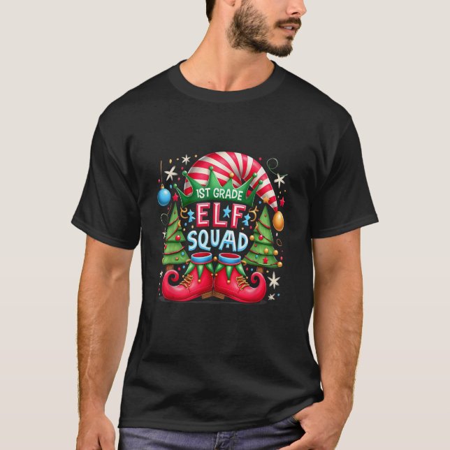 1st Grade Elf Squad Merry Christmas Funny Class Sc T-Shirt (Front)