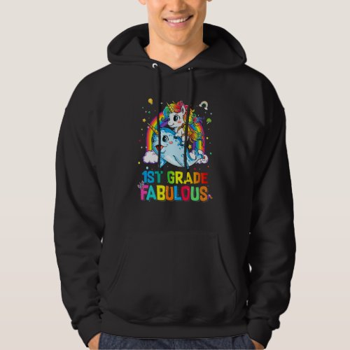 1st Grade Fabulous Unicorn Riding Narwhal Back To  Hoodie