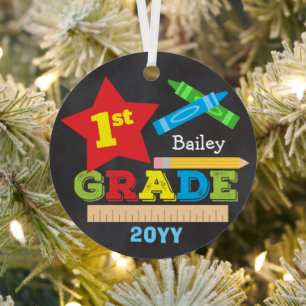 1st Grade First Grade Keepsake Chalkboard Colorful Metal Ornament