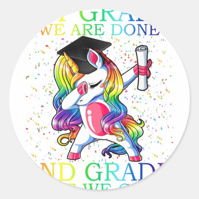 1st Grade Graduation Magical Unicorn  Classic Round Sticker (Front)