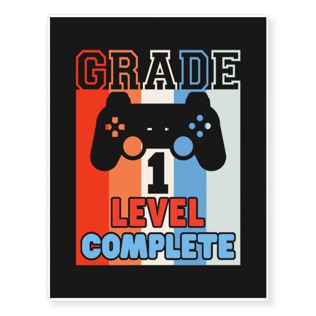 1st Grade Graduation Shirt Elementary School Level Temporary Tattoos (Front)