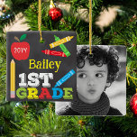 1st Grade Keepsake Chalkboard Colorful Kids Ceramic Ornament<br><div class="desc">1st Grade ornament design features an apple, a ruler, crayons and bold, colorful fun typography! Click the customize button for more options for modifying the text! Variations of this design, additional colors, as well as coordinating products are available in our shop, zazzle.com/store/doodlelulu. Contact us if you need this design applied...</div>