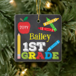 1st Grade Keepsake Chalkboard Colorful Kids Photo Ceramic Ornament<br><div class="desc">1st Grade photo ornament design features an apple, a ruler, crayons and bold, colorful fun typography! Click the customize button for more options for modifying the text! Variations of this design, additional colors, as well as coordinating products are available in our shop, zazzle.com/store/doodlelulu. Contact us if you need this design...</div>