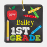 1st Grade Keepsake Chalkboard Colorful Kids Photo Ceramic Ornament<br><div class="desc">1st Grade photo ornament design features an apple, a ruler, crayons and bold, colorful fun typography! Click the customize button for more options for modifying the text! Variations of this design, additional colors, as well as coordinating products are available in our shop, zazzle.com/store/doodlelulu. Contact us if you need this design...</div>