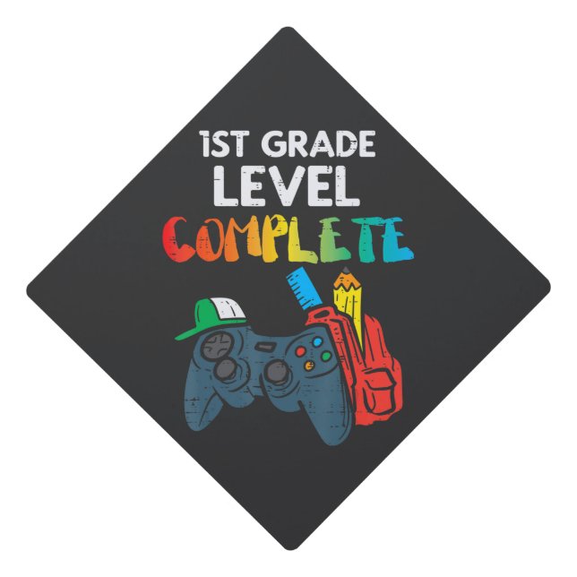 1St Grade Level Complete Gaming Boy Last Day  Graduation Cap Topper (Front)