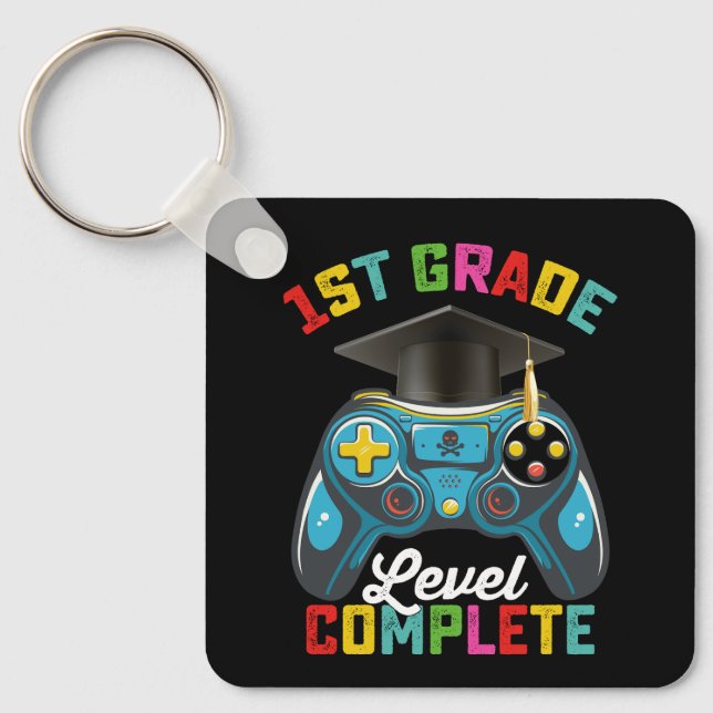 1st Grade Level Complete Graduation Gaming Gamer Keychain (Front)