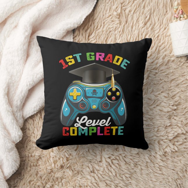 1st Grade Level Complete Graduation Gaming Gamer Throw Pillow (Blanket)