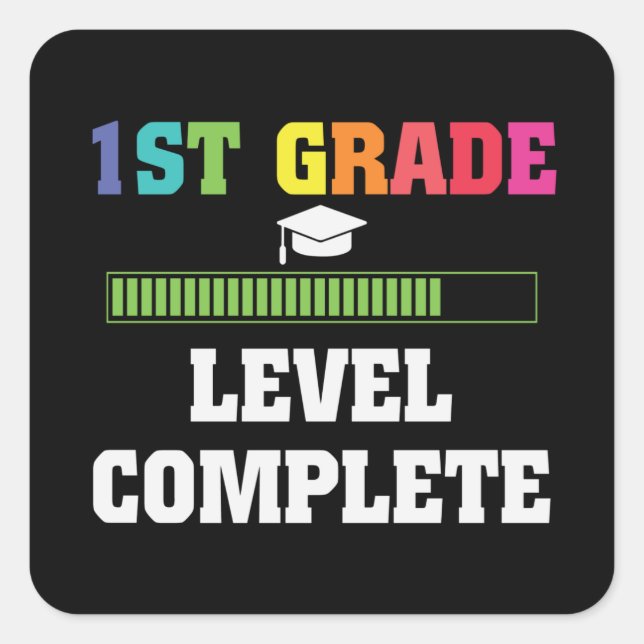 1st Grade Level Complete Kids Graduation Square Sticker (Front)