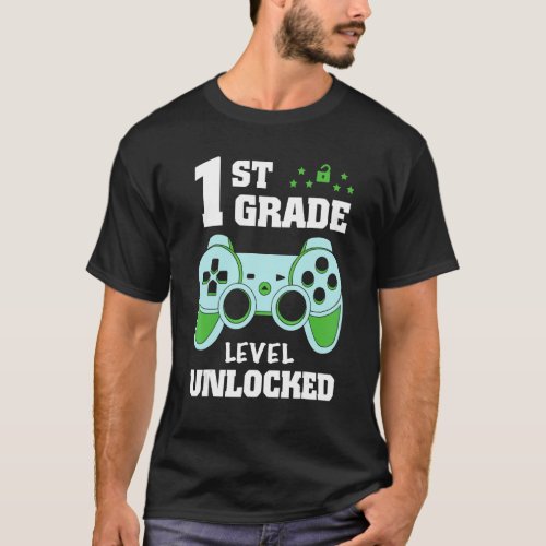 1st Grade Level Unlocked Back To School Boys Video T_Shirt