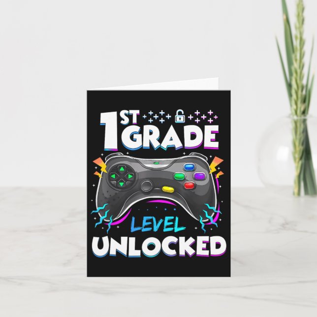 1st Grade Level Unlocked Back To School First Day  Card (Front)