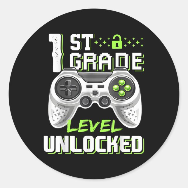 1st Grade Level Unlocked Gamer First Day Of School Classic Round Sticker (Front)