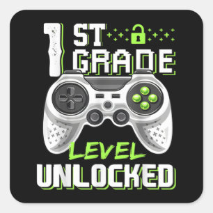 1st Grade Level Unlocked Gamer First Day Of School Square Sticker