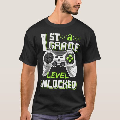 1st Grade Level Unlocked Gamer First Day Of School T_Shirt