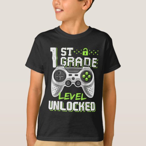 1st Grade Level Unlocked Gamer First Day Of School T_Shirt