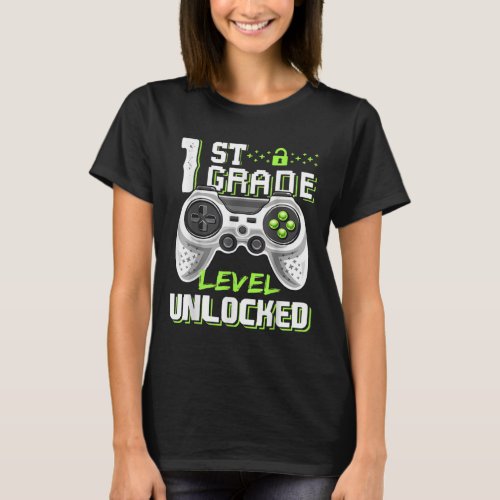 1st Grade Level Unlocked Gamer First Day Of School T_Shirt