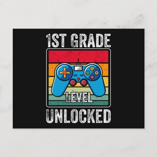 1st Grade Level Unlocked Kids Back to School Gamer Postcard