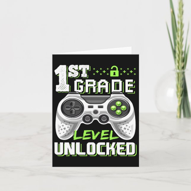 1st Grade Level Unlocked Video Game Back To School Card (Front)