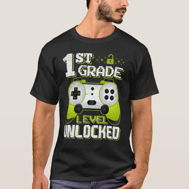 1st Grade Level Unlocked Video Game Back To School T-Shirt (Front)