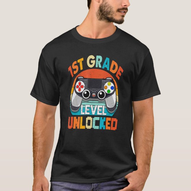 1st Grade Level Unlocked Video Game Back To School T-Shirt (Front)