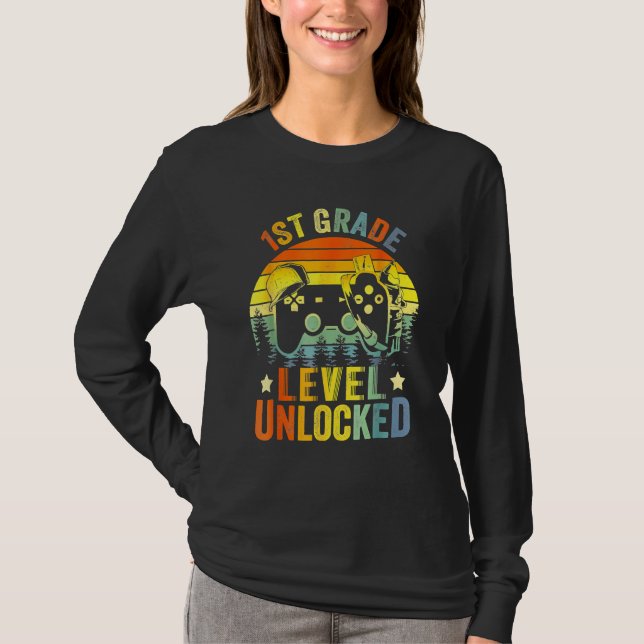 1st Grade Level Unlocked Video Game Back To School T-Shirt (Front)