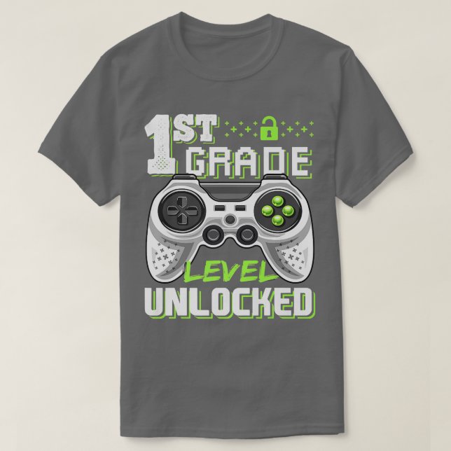 1st Grade Level Unlocked Video Game Back to School T-Shirt (Design Front)