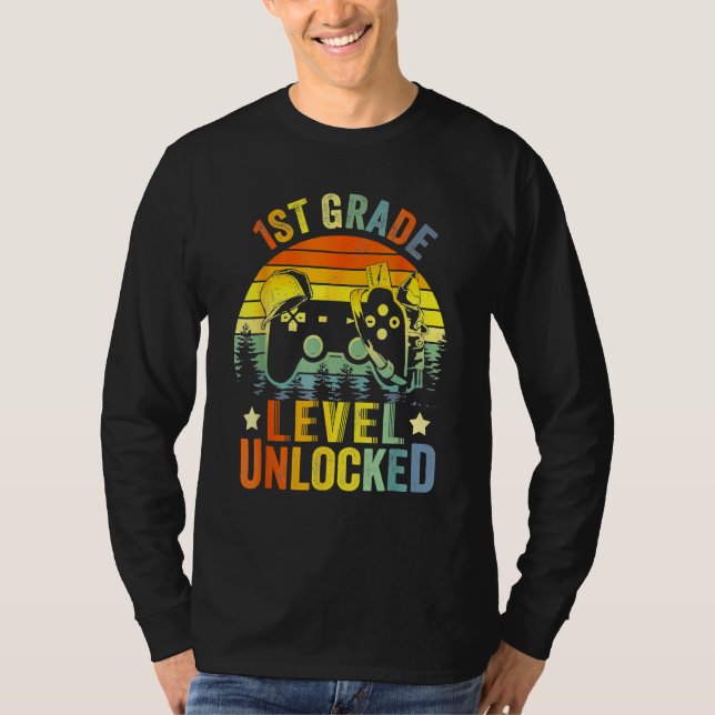 1st Grade Level Unlocked Video Game Back To School T-Shirt (Front)