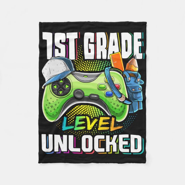 1st Grade Level Unlocked Video Game Ck To School B Fleece Blanket (Front)