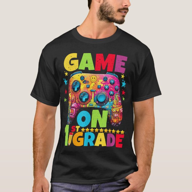 1St Grade Level Unlocked Video Gamer Pixel Back  T-Shirt (Front)
