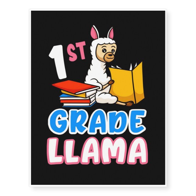 1st Grade Llama | Love Llama School Temporary Tattoos (Front)