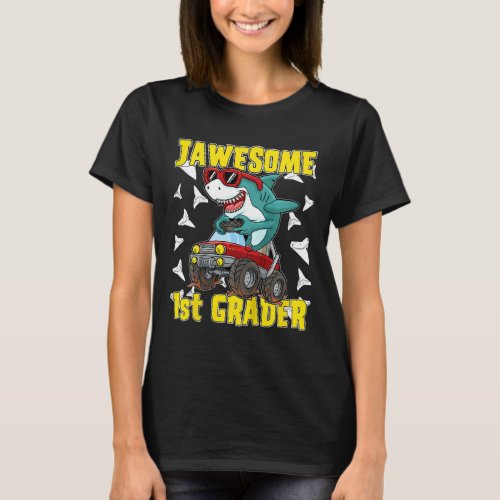 1st Grade Monster Truck Dinosaur Megalodon Shark G T_Shirt