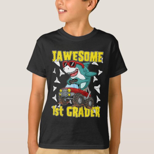 1st Grade Monster Truck Dinosaur Megalodon Shark G T_Shirt