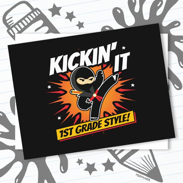 1st Grade Ninja Kick First Day Back To School Postcard (Creator Uploaded)